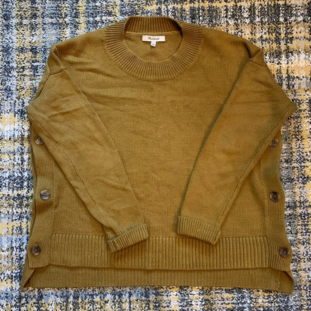 Madewell olive green sweater with side button detail